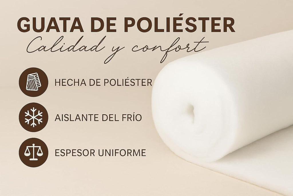 Guata para Acolchar por Metros (180 g/m² – 160 cm Ancho) Relleno de Microfibra Suave y Fino, Ideal para Manualidades, Peluches, Cojines, Almohadas y Edredones.